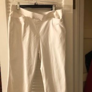 White linen like stretch material womens pants